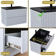 HD Ravello Pro Fume Grey 60 komplett fürdőszoba bútor fali push-to-open mosdószekrénnyel, matt fekete slim mosdóval és tükörrel