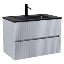 HD Torino Fume Grey 60 komplett fürdőszoba bútor fali mosdószekrénnyel, matt fekete slim mosdóval és tükörrel