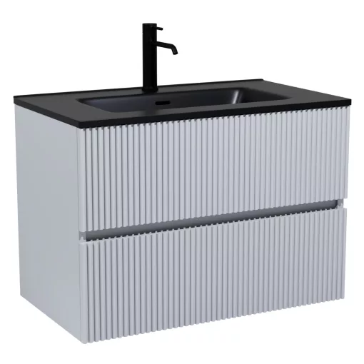 HD Torino Fume Grey 60 komplett fürdőszoba bútor fali mosdószekrénnyel, matt fekete slim mosdóval és tükörrel