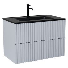 HD Ravello Pro Fume Grey 60 komplett fürdőszoba bútor szett fali push-to-open mosdószekrénnyel, matt fekete slim mosdóval, tükörrel és magasszekrénnyel