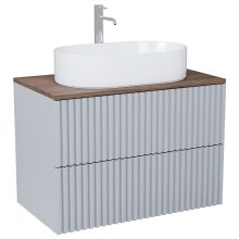 HD Rapallo Pro Fume Grey 60 fali mosdószekrény, push-to-open mechanizmussal, tölgyfa színű mosdópulttal