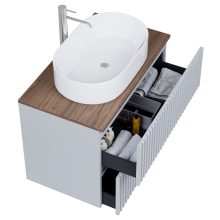 HD Rapallo Pro Fume Grey 60 fali mosdószekrény, push-to-open mechanizmussal, tölgyfa színű mosdópulttal