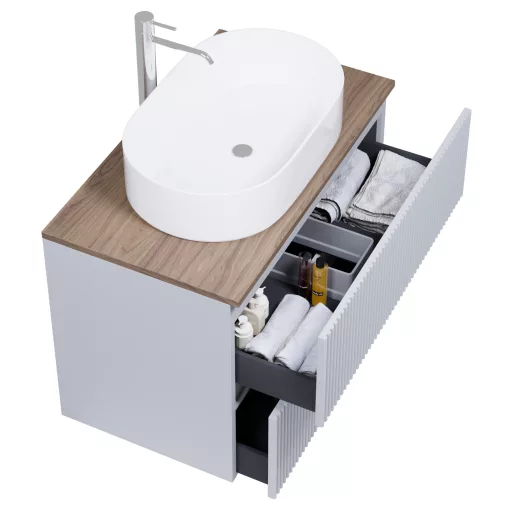 HD Turin Fume Grey 60 fali mosdószekrény tölgyfa színű mosdópulttal