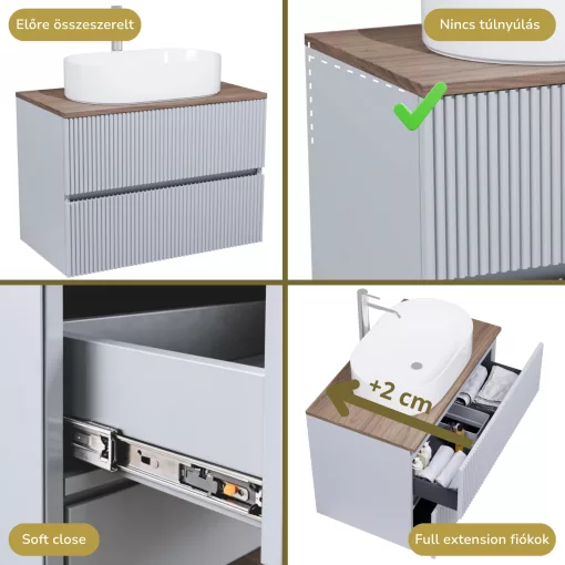 HD Turin Fume Grey 60 fali mosdószekrény tölgyfa színű mosdópulttal