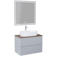 HD Rapallo Pro Fume Grey 60 komplett fürdőszoba bútor fali push-to-open mosdószekrénnyel, tölgyfa színű mosdópulttal és tükörrel