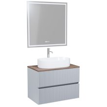 HD Turin Fume Grey 60 komplett fürdőszoba bútor fali mosdószekrénnyel, tölgyfa színű mosdópulttal és tükörrel