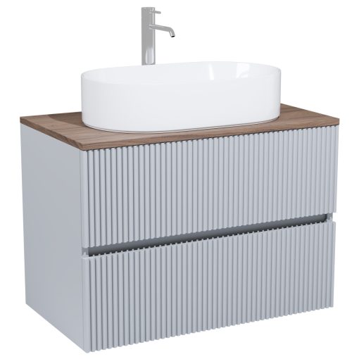 HD Turin Fume Grey 60 komplett fürdőszoba bútor fali mosdószekrénnyel, tölgyfa színű mosdópulttal és tükörrel