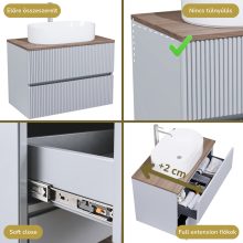 HD Turin Fume Grey 60 komplett fürdőszoba bútor szett fali mosdószekrénnyel, tölgyfa színű mosdópulttal, tükörrel és magasszekrénnyel