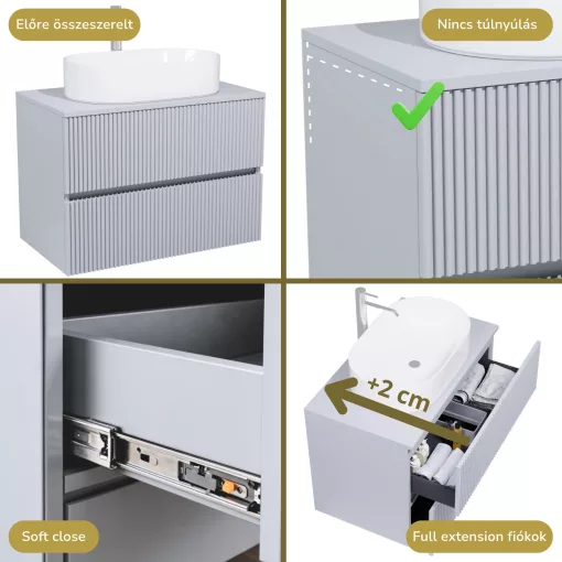 HD Turin Fume Grey 60/80 fali mosdószekrény füst szürke mosdópulttal