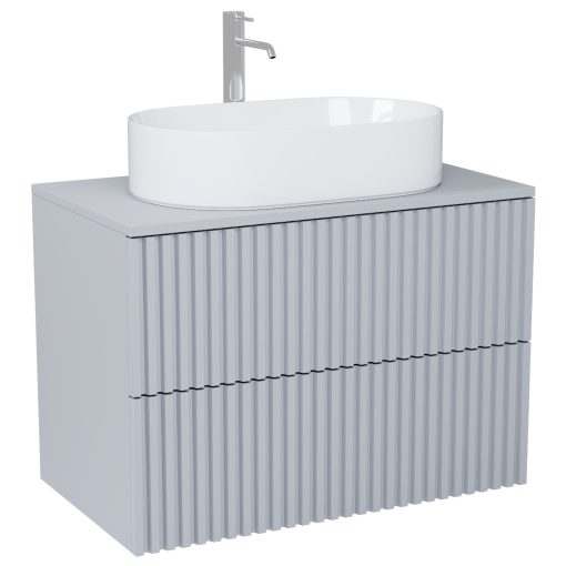 HD Rapallo Pro Fume Grey 60 komplett fürdőszoba bútor fali push-to-open mosdószekrénnyel, füst szürke mosdópulttal és tükörrel