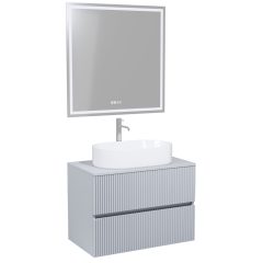   HD Turin Fume Grey 60/80 komplett fürdőszoba bútor fali mosdószekrénnyel, füst szürke mosdópulttal és tükörrel