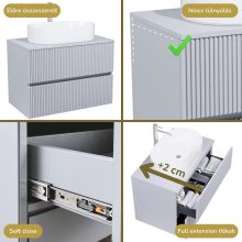 HD Turin Fume Grey 60/80 komplett fürdőszoba bútor fali mosdószekrénnyel, füst szürke mosdópulttal és tükörrel