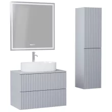 HD Rapallo Pro Fume Grey 60 komplett fürdőszoba bútor szett fali push-to-open mosdószekrénnyel, füst szürke mosdópulttal, tükörrel és magasszekrénnyel