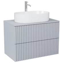 HD Rapallo Pro Fume Grey 60 komplett fürdőszoba bútor szett fali push-to-open mosdószekrénnyel, füst szürke mosdópulttal, tükörrel és magasszekrénnyel