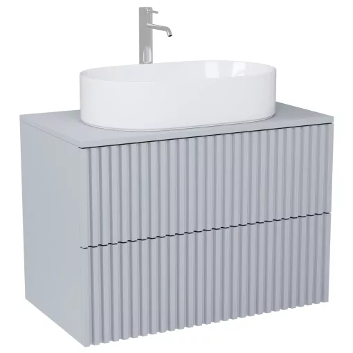 HD Rapallo Pro Fume Grey 60 komplett fürdőszoba bútor szett fali push-to-open mosdószekrénnyel, füst szürke mosdópulttal, tükörrel és magasszekrénnyel