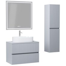 HD Turin Fume Grey 60/80 komplett fürdőszoba bútor szett fali mosdószekrénnyel, füst szürke mosdópulttal, tükörrel és magasszekrénnyel