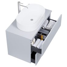 HD Turin Fume Grey 60/80 komplett fürdőszoba bútor szett fali mosdószekrénnyel, füst szürke mosdópulttal, tükörrel és magasszekrénnyel