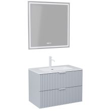 HD Ravello Fume Grey 60 komplett fürdőszoba bútor fali mosdószekrénnyel, matt fehér fogantyúkkal, fényes fehér slim mosdóval és tükörrel