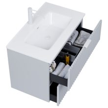 HD Ravello Fume Grey 60 komplett fürdőszoba bútor szett fali mosdószekrénnyel, matt fehér fogantyúkkal, fényes fehér slim mosdóval, tükörrel és magasszekrénnyel