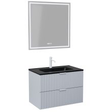 HD Ravello Fume Grey 60 komplett fürdőszoba bútor fali mosdószekrénnyel, matt fehér fogantyúkkal, matt fekete slim mosdóval és tükörrel