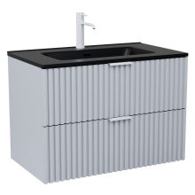 HD Ravello Fume Grey 60 komplett fürdőszoba bútor fali mosdószekrénnyel, matt fehér fogantyúkkal, matt fekete slim mosdóval és tükörrel