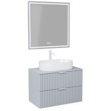 HD Rapallo Fume Grey 60 komplett fürdőszoba bútor fali mosdószekrénnyel, matt fehér fogantyúkkal, szürke mosdópulttal és tükörrel