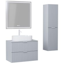 HD Rapallo Fume Grey 60 komplett fürdőszoba bútor szett fali mosdószekrénnyel, matt fehér fogantyúval, szürke mosdópulttal, tükörrel és magasszekrénnyel