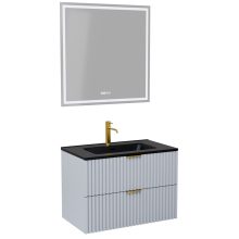 HD Ravello Fume Grey 60 komplett fürdőszoba bútor fali mosdószekrénnyel, szálcsiszolt arany fogantyúkkal, matt fekete slim mosdóval és tükörrel