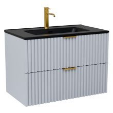 HD Ravello Fume Grey 60 komplett fürdőszoba bútor szett fali mosdószekrénnyel, szálcsiszolt arany fogantyúkkal, matt fekete slim mosdóval, tükörrel és magasszekrénnyel