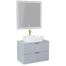 HD Rapallo Fume Grey 60 komplett fürdőszoba bútor fali mosdószekrénnyel, szálcsiszolt arany fogantyúkkal, szürke mosdópulttal és tükörrel