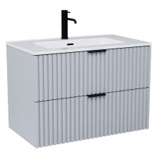 HD Ravello Fume Grey 60 fali mosdószekrény matt fekete fogantyúkkal és fényes fehér slim mosdóval