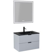 HD Ravello Fume Grey 60 komplett fürdőszoba bútor fali mosdószekrénnyel, matt fekete fogantyúkkal, matt fekete slim mosdóval és tükörrel