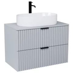   HD Rapallo Fume Grey 60/80 fali mosdószekrény füst szürke mosdópulttal és matt fekete fogantyúkkal