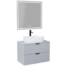 HD Rapallo Fume Grey 60/80 komplett fürdőszoba bútor fali mosdószekrénnyel, matt fekete fogantyúkkal, szürke mosdópulttal és tükörrel