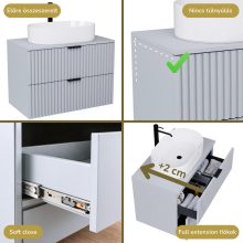 HD Rapallo Fume Grey 60/80 komplett fürdőszoba bútor szett fali mosdószekrénnyel, matt fekete fogantyúval, szürke mosdópulttal, tükörrel és magasszekrénnyel