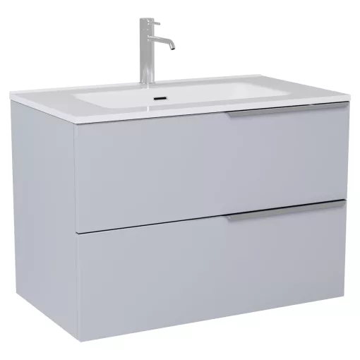 HD Cremona Fume Grey 60 fali mosdószekrény fényes króm fogantyúkkal és fényes fehér slim mosdóval