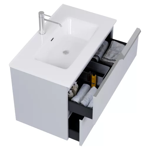 HD Cremona Fume Grey 60 fali mosdószekrény fényes króm fogantyúkkal és fényes fehér slim mosdóval