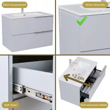 HD Cremona Fume Grey 60 fali mosdószekrény fényes króm fogantyúkkal és fényes fehér slim mosdóval