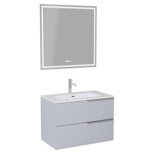 HD Cremona Fume Grey 60 komplett fürdőszoba bútor fali mosdószekrénnyel, fényes króm fogantyúkkal, fényes fehér slim mosdóval és tükörrel