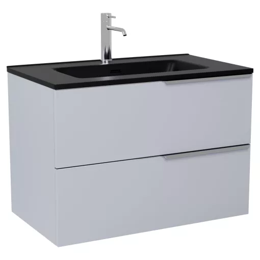 HD Cremona Fume Grey 60 fali mosdószekrény fényes króm fogantyúkkal és matt fekete slim mosdóval