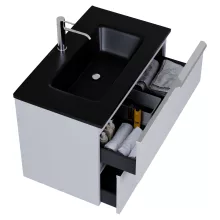 HD Cremona Fume Grey 60 fali mosdószekrény fényes króm fogantyúkkal és matt fekete slim mosdóval