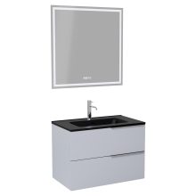 HD Cremona Fume Grey 60 komplett fürdőszoba bútor fali mosdószekrénnyel, fényes króm fogantyúkkal, matt fekete slim mosdóval és tükörrel