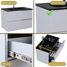 HD Cremona Fume Grey 60 komplett fürdőszoba bútor fali mosdószekrénnyel, fényes króm fogantyúkkal, matt fekete slim mosdóval és tükörrel