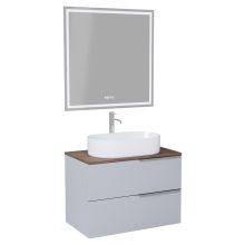 HD Carona Fume Grey 60 komplett fürdőszoba bútor fali mosdószekrénnyel, fényes króm fogantyúkkal, tölgyfa színű mosdópulttal és tükörrel