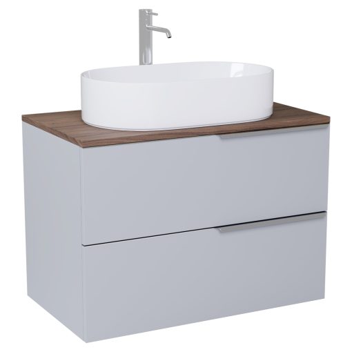 HD Carona Fume Grey 60 komplett fürdőszoba bútor fali mosdószekrénnyel, fényes króm fogantyúkkal, tölgyfa színű mosdópulttal és tükörrel