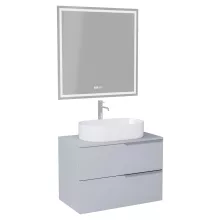 HD Carona Fume Grey 60 komplett fürdőszoba bútor fali mosdószekrénnyel, fényes króm fogantyúkkal, szürke mosdópulttal és tükörrel