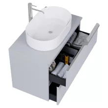 HD Carona Fume Grey 60 komplett fürdőszoba bútor fali mosdószekrénnyel, fényes króm fogantyúkkal, szürke mosdópulttal és tükörrel