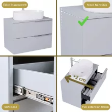 HD Carona Fume Grey 60 komplett fürdőszoba bútor fali mosdószekrénnyel, fényes króm fogantyúkkal, szürke mosdópulttal és tükörrel