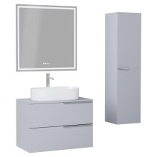 HD Carona Fume Grey 60 komplett fürdőszoba bútor szett fali mosdószekrénnyel, fényes króm fogantyúkkal, szürke mosdópulttal, tükörrel és magasszekrénnyel