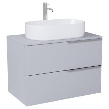 HD Carona Fume Grey 60 komplett fürdőszoba bútor szett fali mosdószekrénnyel, fényes króm fogantyúkkal, szürke mosdópulttal, tükörrel és magasszekrénnyel